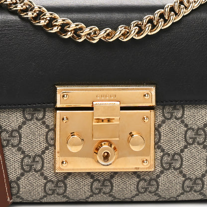 Gucci GG Supreme Monogram Calfskin Small Padlock Shoulder Bag Beige Black Cuir 8 of 10
