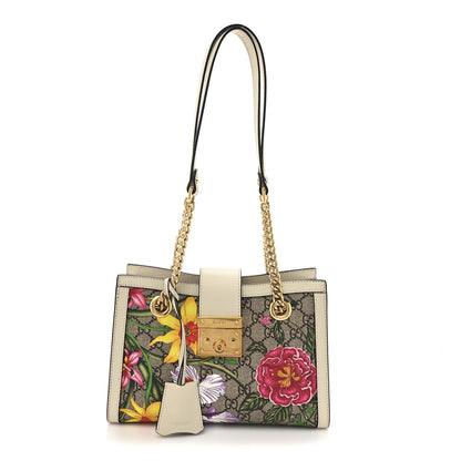 Gucci GG Supreme Monogram Flora Textured Calfskin Small Padlock Tote Beige Ebony Multicolor Mystic White 1 of 11