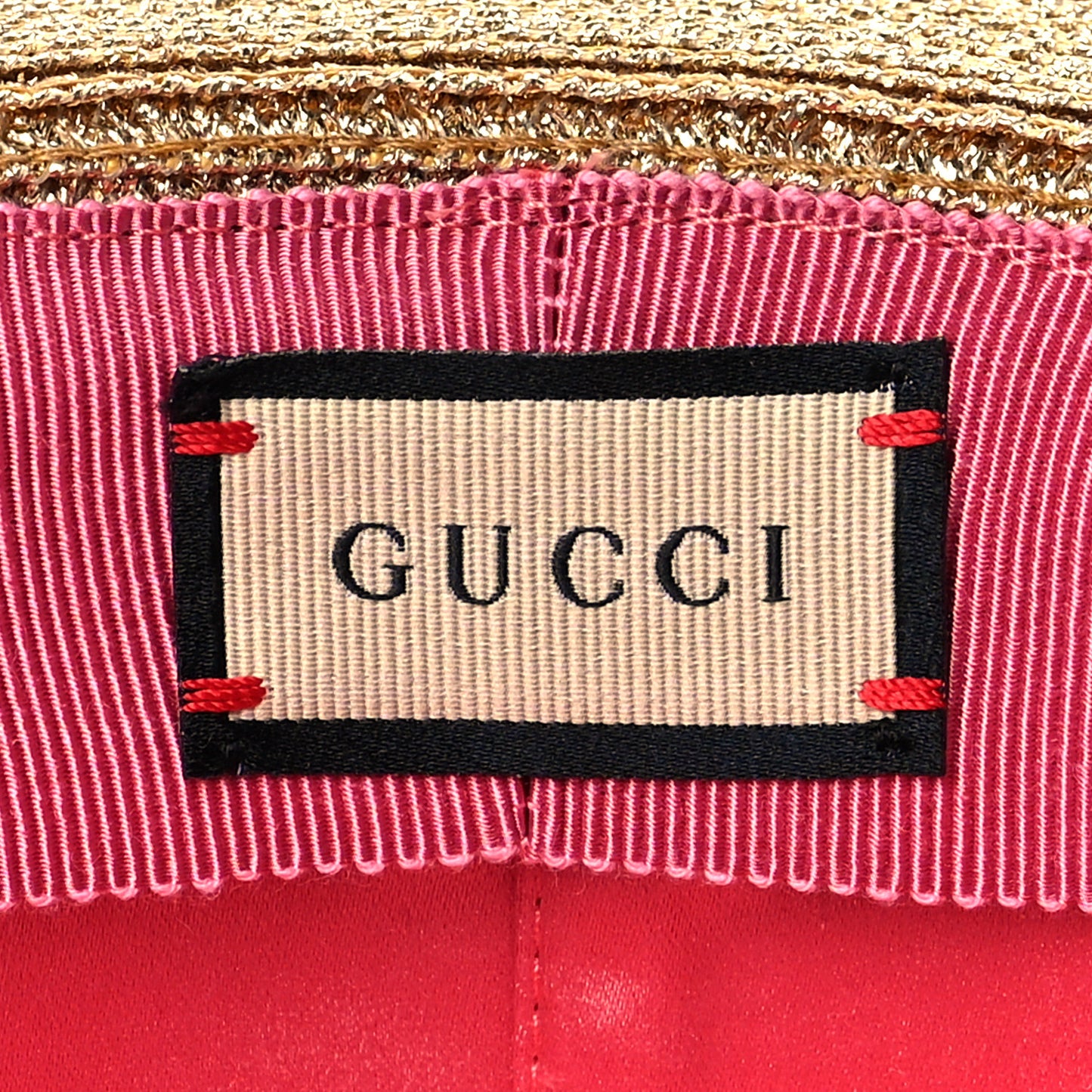 Glittered Straw Grosgrain Wide Brim Hat S Gold Black