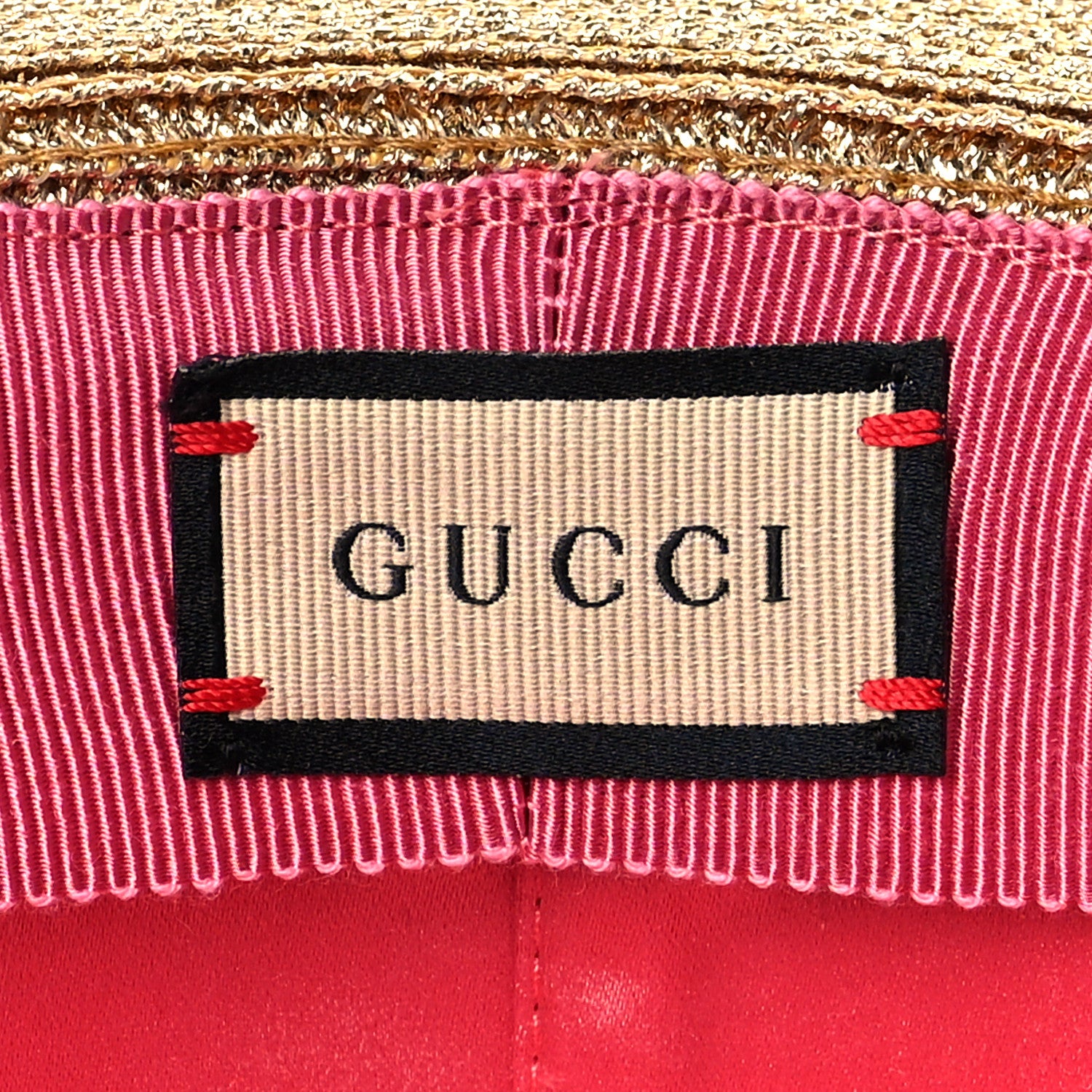 Gucci Glittered Straw Grosgrain Wide Brim Hat S Gold Black 7 of 9