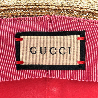 Gucci Glittered Straw Grosgrain Wide Brim Hat S Gold Black 7 of 9