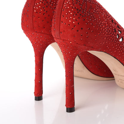 Jimmy Choo Suede Crystal Perforated Romy 100 Pumps 38 Red 10 of 17