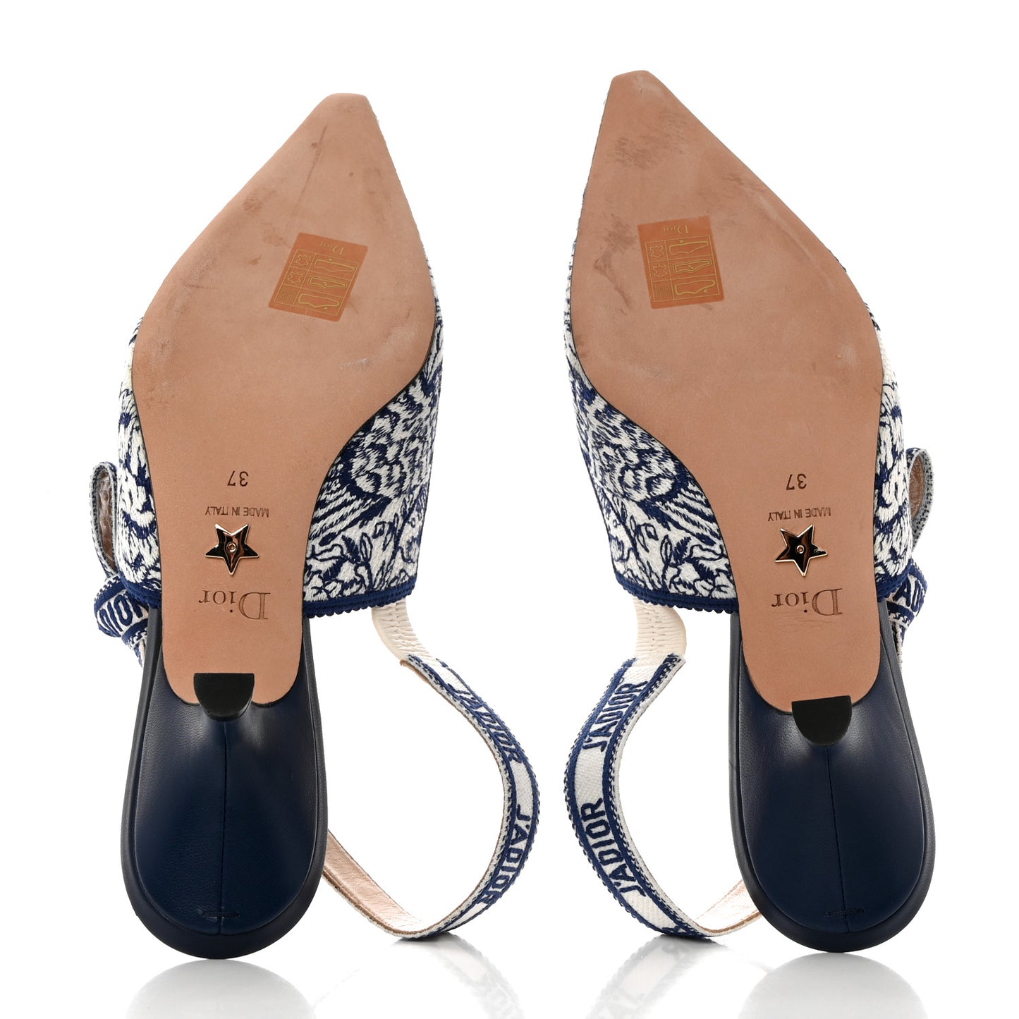 Toile de Jouy Ribbon Embroidered Jardin d'Hiver J'Adior Slingback 65mm Pumps 37 White Blue