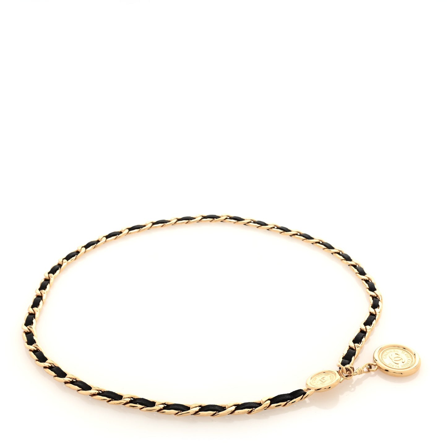 Lambskin Chain CC Medallion Belt Black Gold