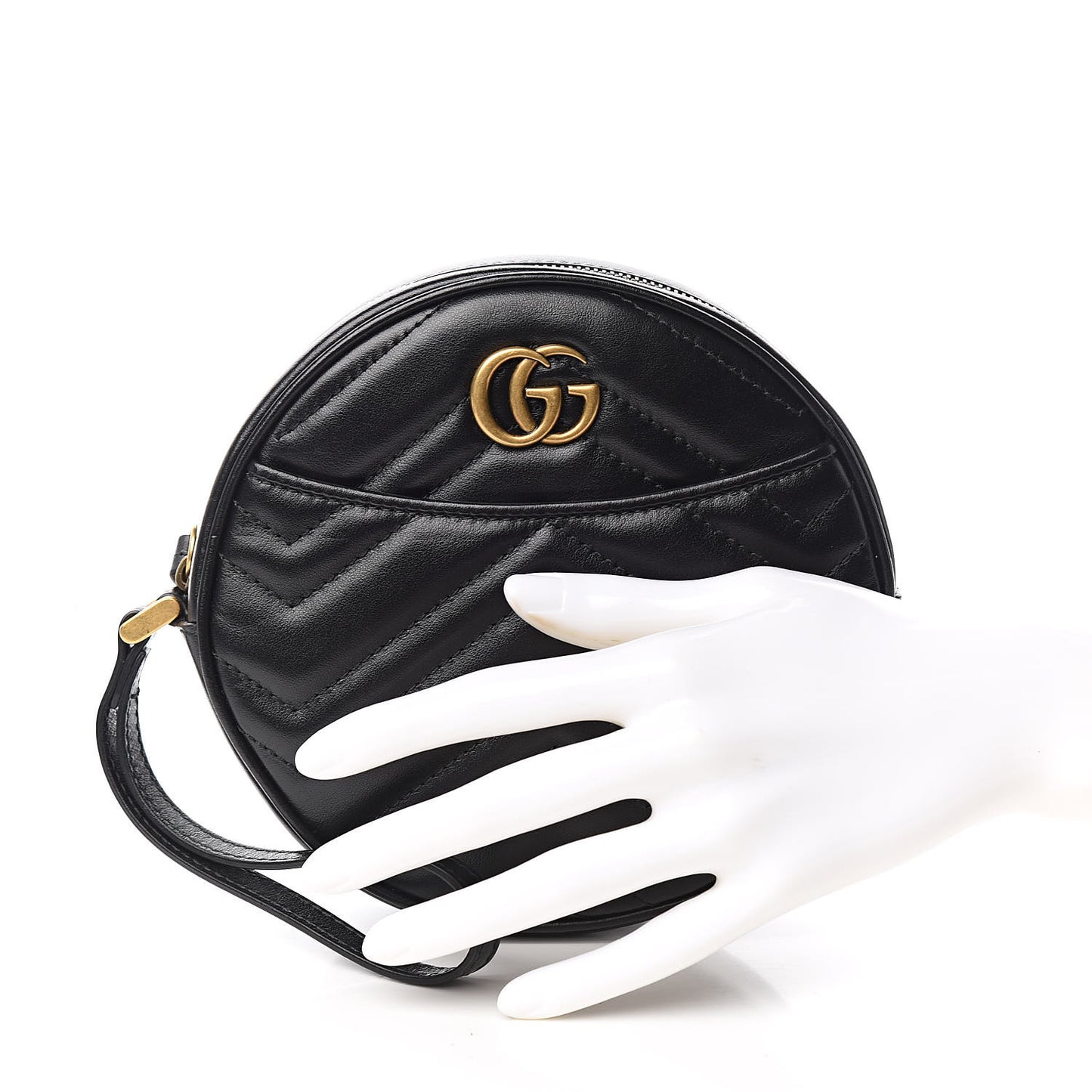 Calfskin Matelasse GG Marmont Round Wrist Wallet Black