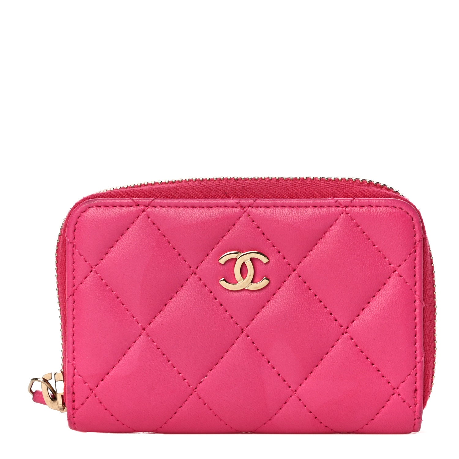Chanel Lambskin Quilted Zip Around Coin Purse Wallet Fuchsia 1 of 11