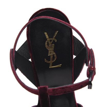 Saint Laurent Velvet Tribute 105 Platform Sandals 40 Burgundy 7 of 9