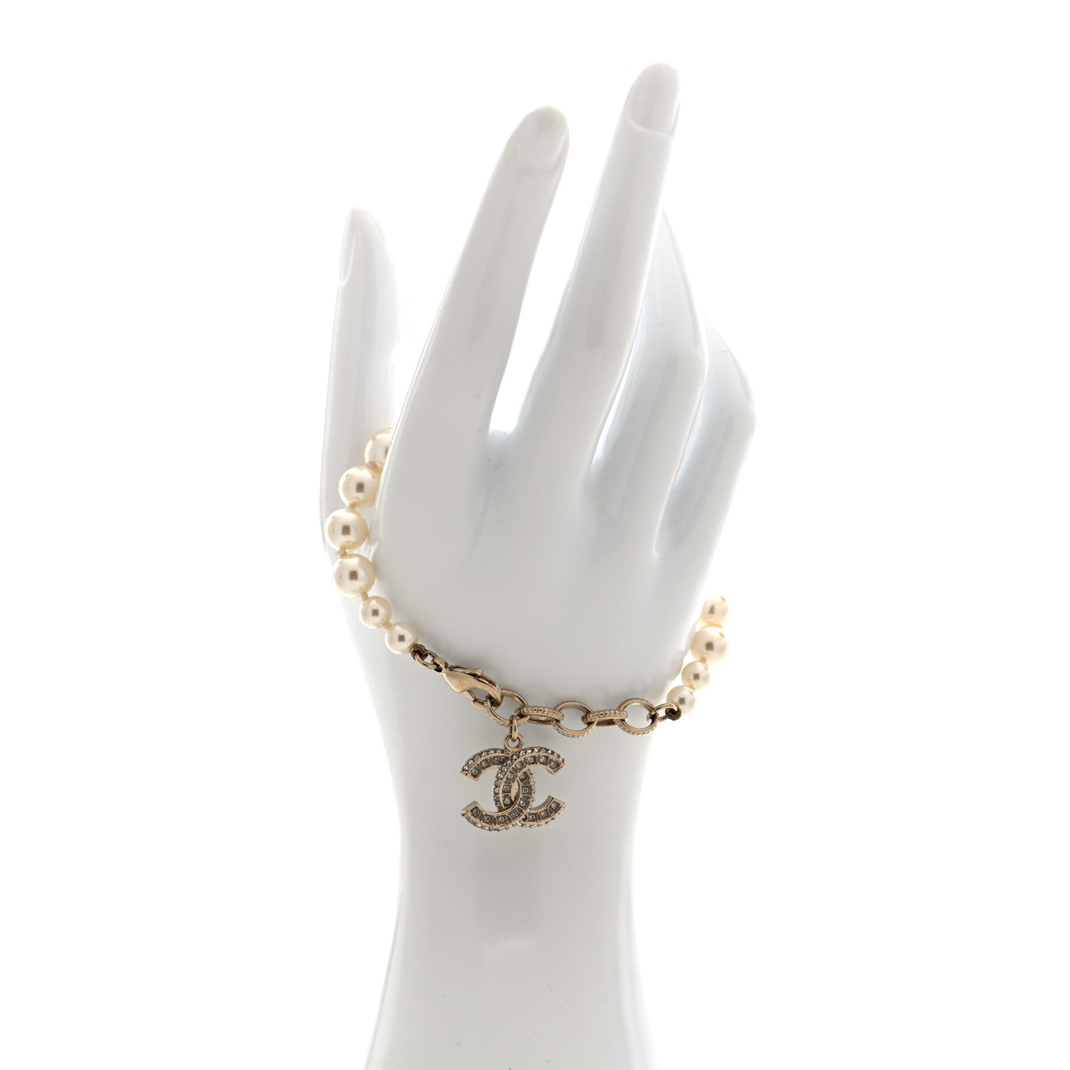 Chanel Graduated Pearl Crystal CC Bracelet Gold 2 of 5