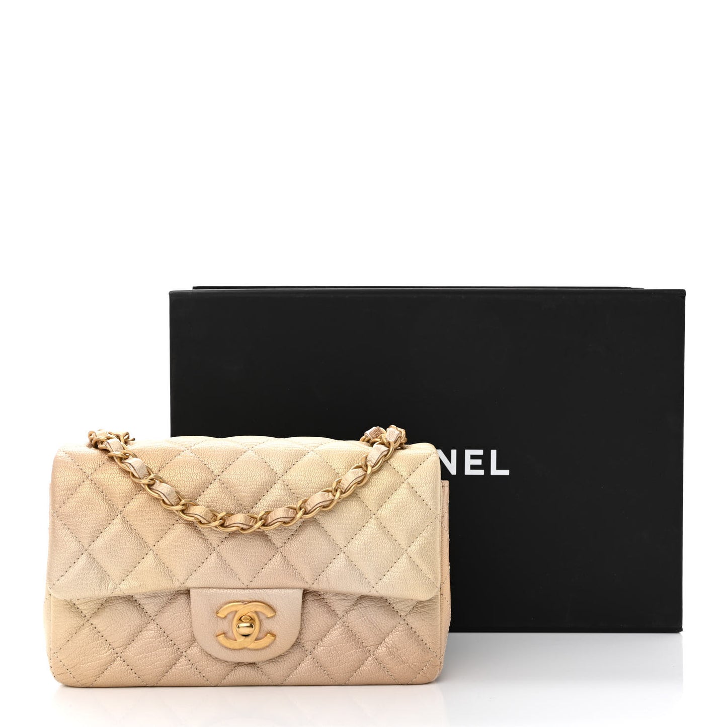 Metallic Goatskin Quilted Mini Rectangular Flap Gold