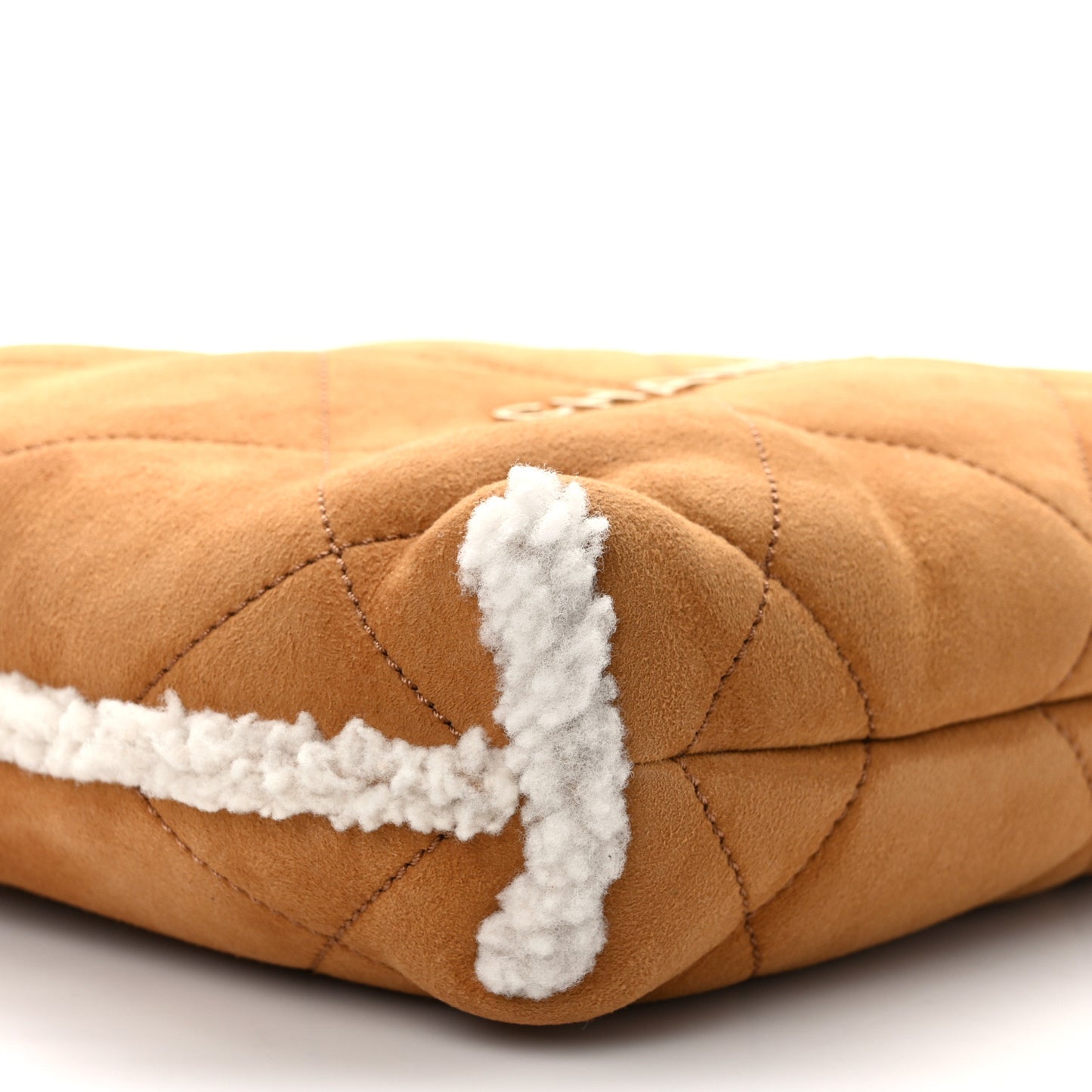Suede Shearling Quilted Small Chanel 22 Brown White