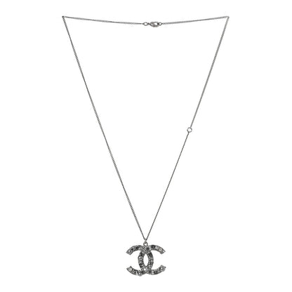 Chanel Crystal Pearl CC Pendant Necklace Silver Grey 3 of 4