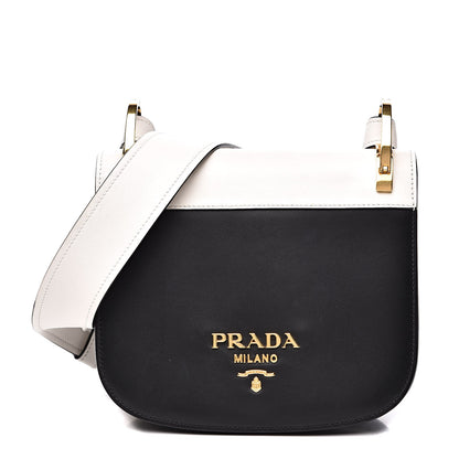 Prada City Calfskin Pionniere Saddle Bag Black White 1 of 15