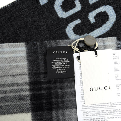 Gucci Wool GG Monogram Plaid Tartan Free Scarf Grey 4 of 4