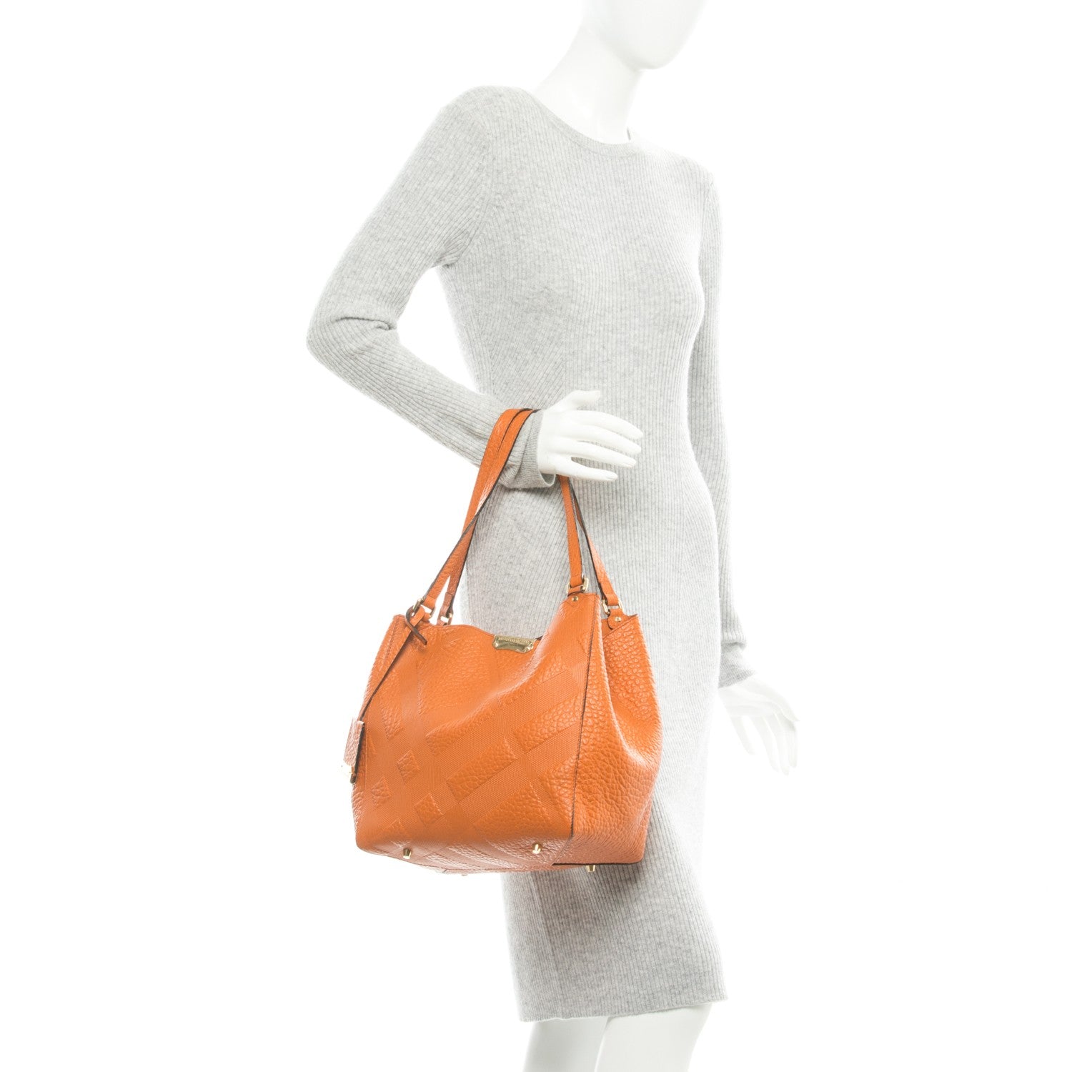 Burberry Signature Grain Calfskin Check Embossed Small Canterbury Tote Copper Orange 2 of 5