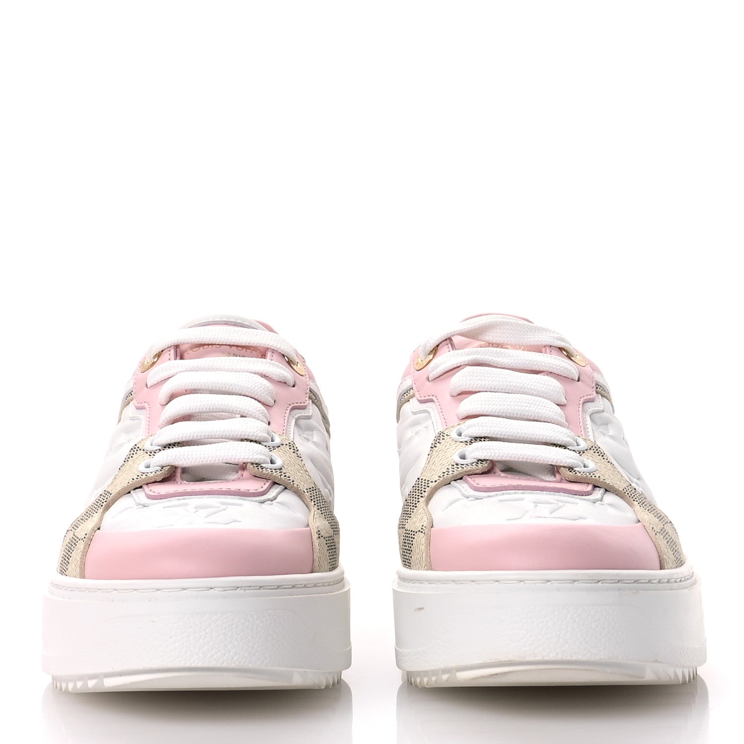 Louis Vuitton Monogram Embossed Calfskin Damier Azur Time Out Sneakers 37.5 Rose Clair Pink 3 of 10