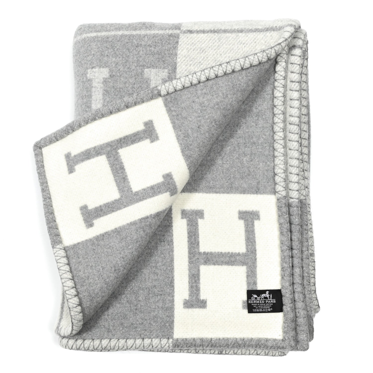 Hermes Wool Cashmere Avalon III Blanket Ecru Gris Clair 2 of 3