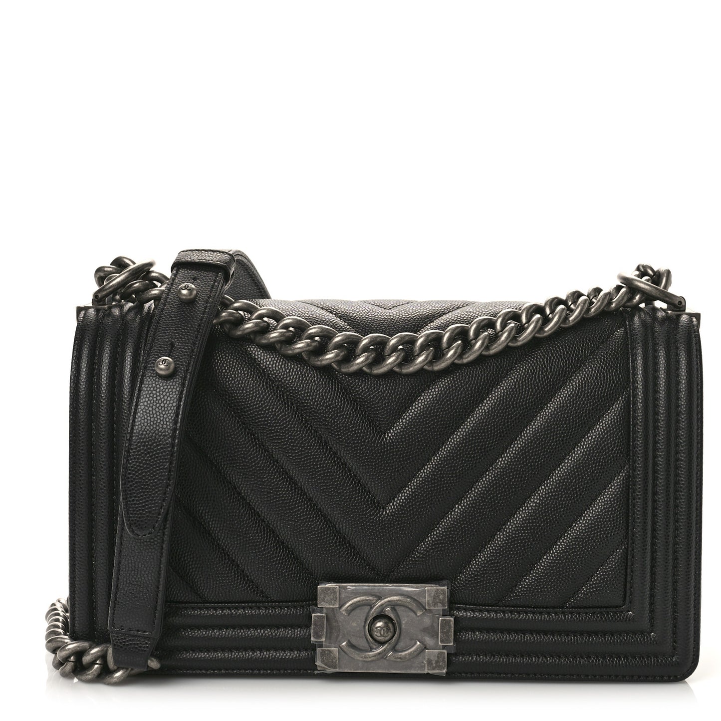 Caviar Chevron Quilted Medium Boy Flap Black