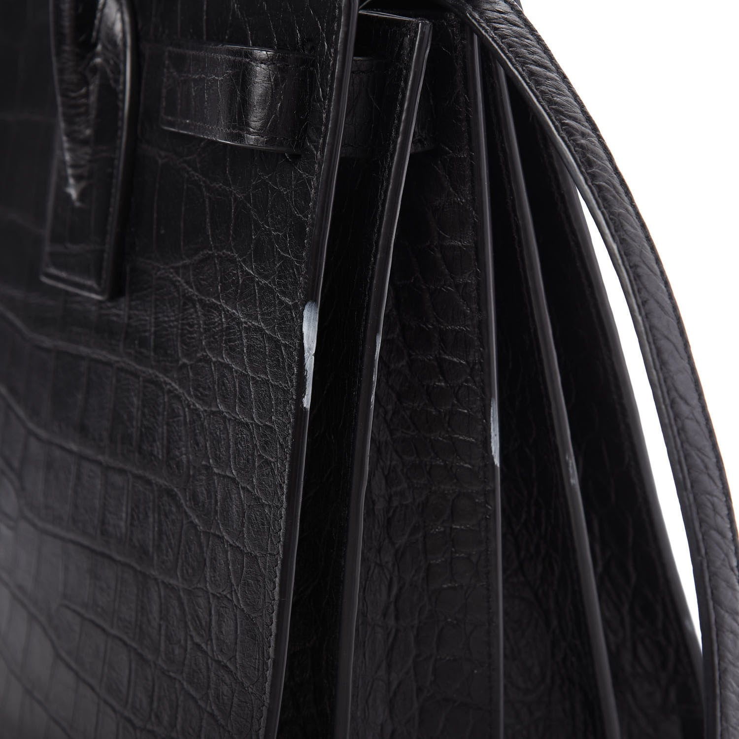 Saint Laurent Calfskin Crocodile Embossed Small Sac de Jour Black 10 of 11