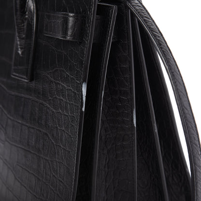 Saint Laurent Calfskin Crocodile Embossed Small Sac de Jour Black 10 of 11