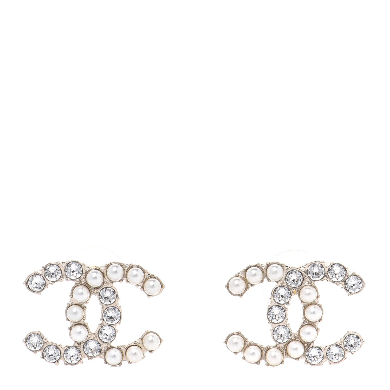 Chanel Crystal Pearl CC Dazzling Domino Earrings Gold 1 of 4
