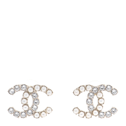 Chanel Crystal Pearl CC Dazzling Domino Earrings Gold 1 of 4