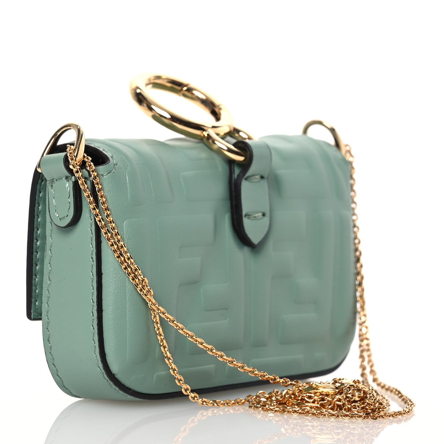 Fendi Nappa Matisse FF Embossed Nano Maxi Buckle Baguette Charm Menta 2 of 11