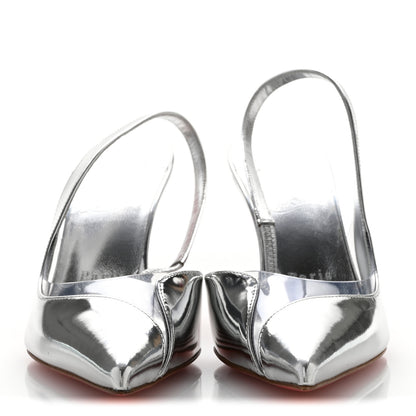 Christian Louboutin Patent PVC Posticha 80 Slingback Pumps 36 Silver 3 of 10