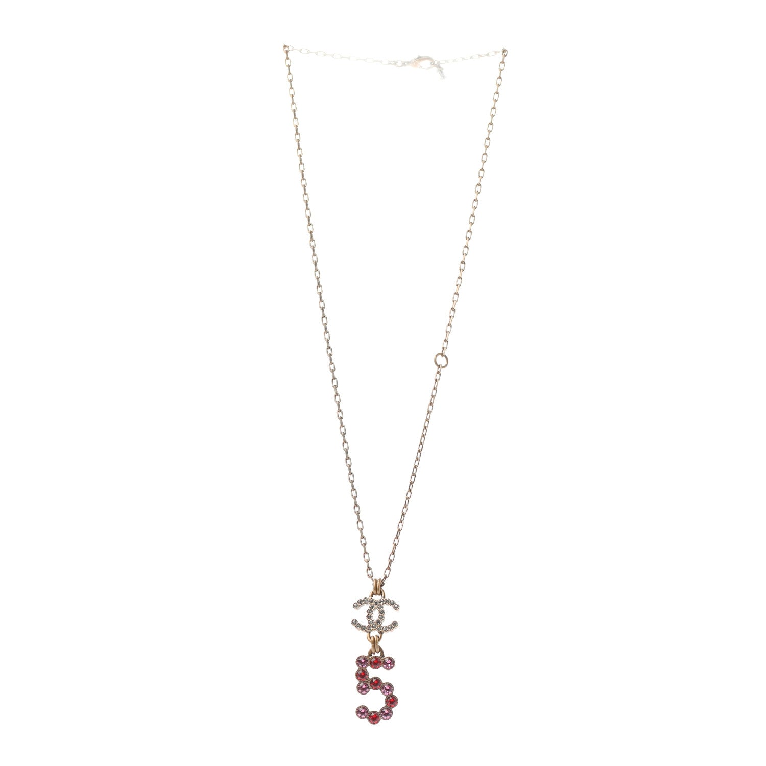 Chanel Metal Crystal City of Lights Necklace Pendant Red Gold 3 of 5