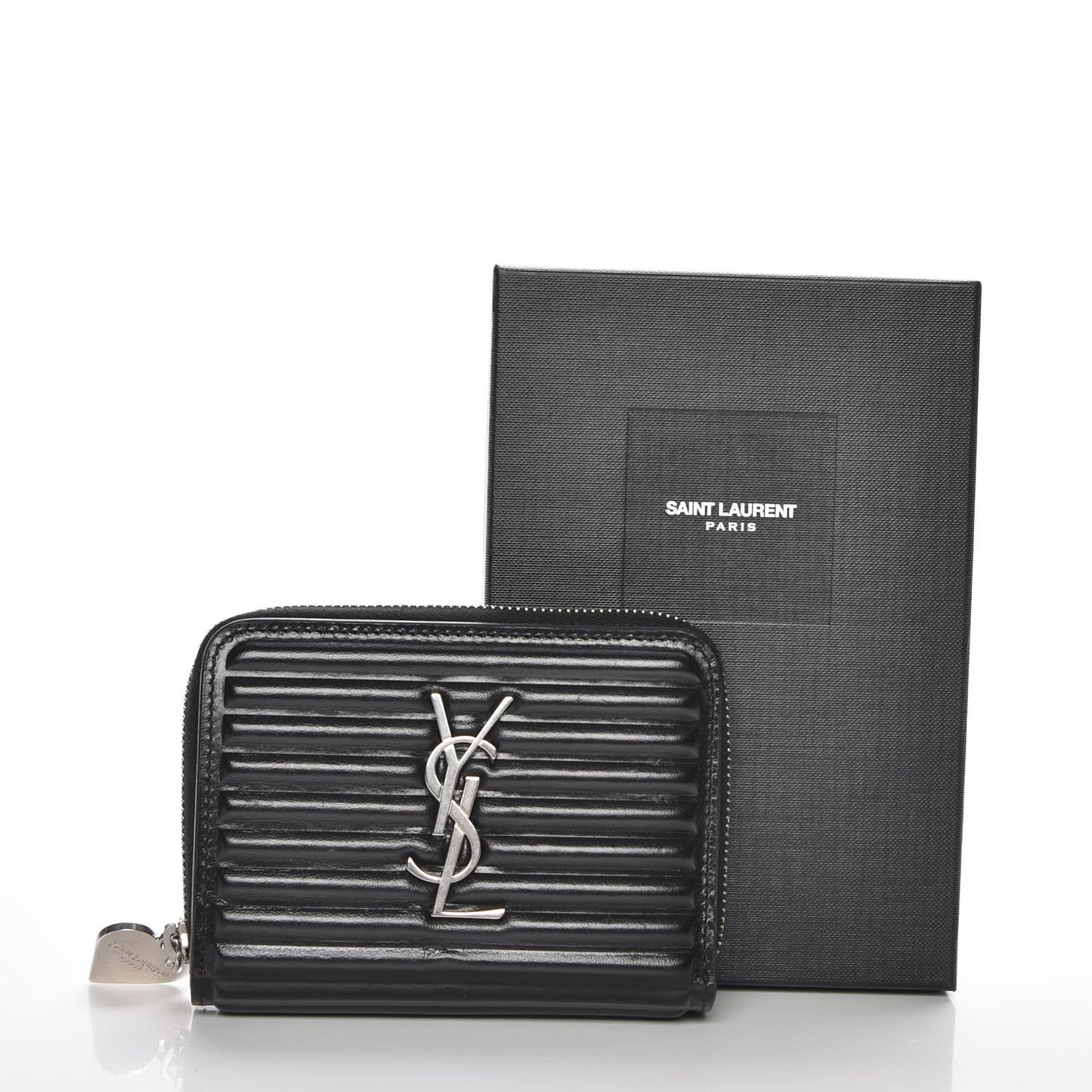 Ribbed Calfskin Opium Monogram Compact Zip Around Wallet Black