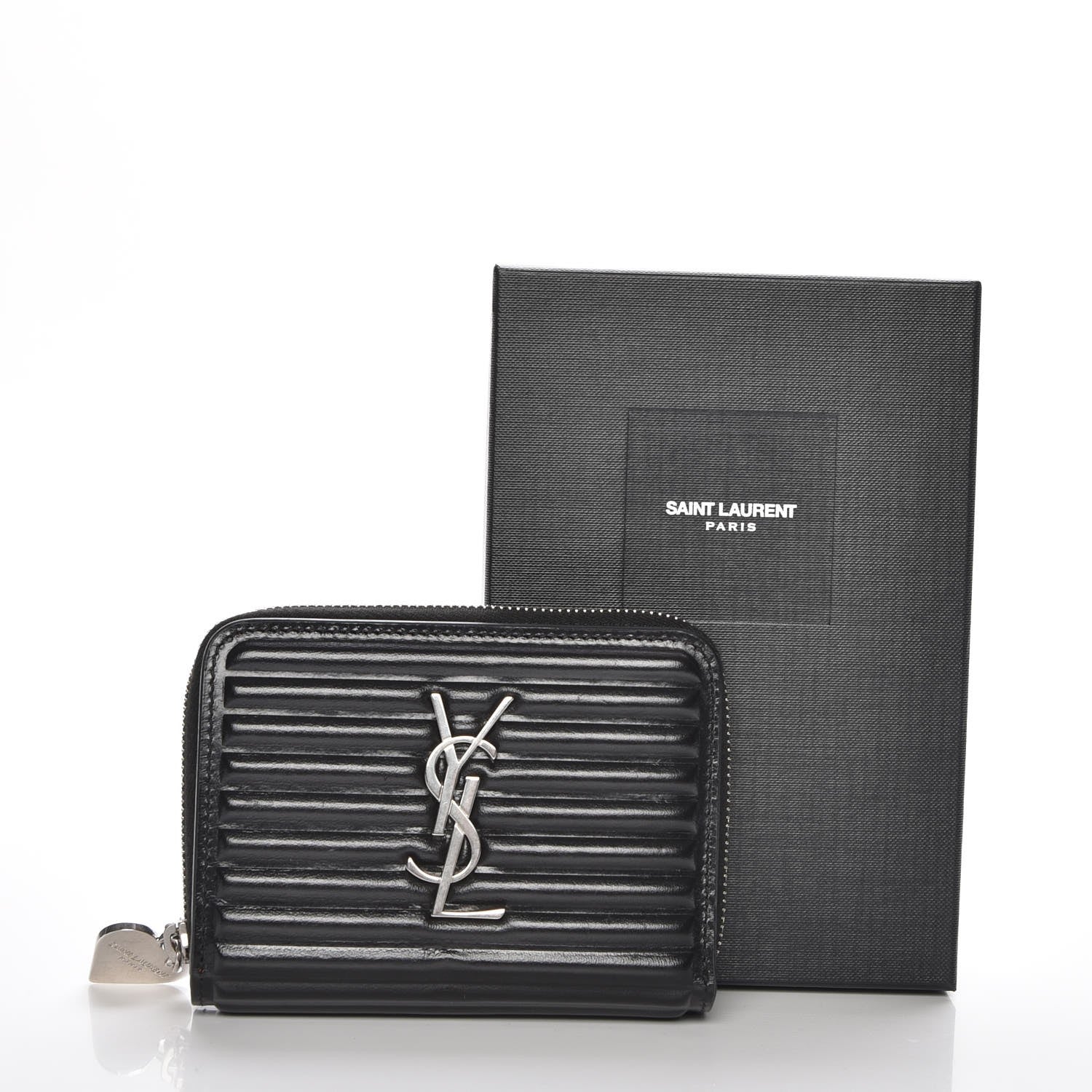 Saint Laurent Ribbed Calfskin Opium Monogram Compact Zip Around Wallet Black 8 of 8
