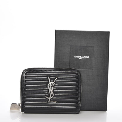 Saint Laurent Ribbed Calfskin Opium Monogram Compact Zip Around Wallet Black 8 of 8