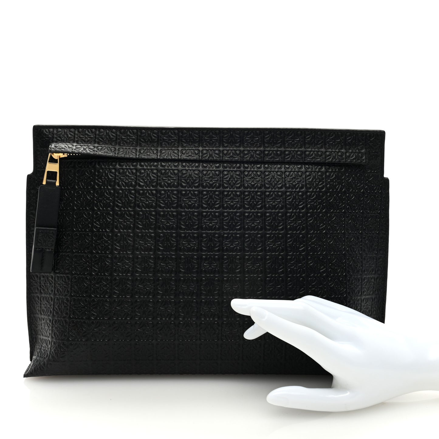 Calfskin Embossed Repeat T Pouch Black