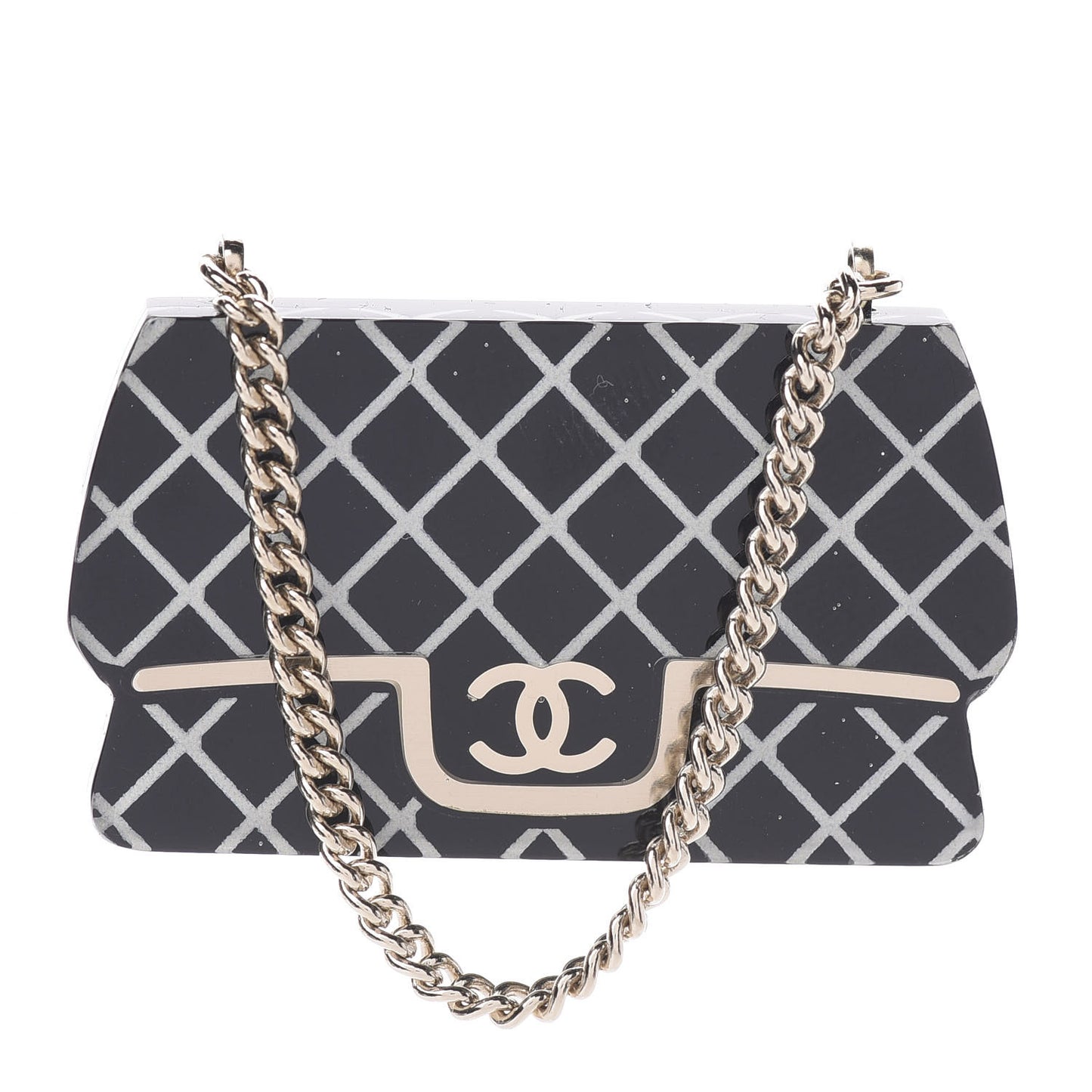 Resin Flap Bag Brooch Gold Black White