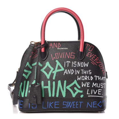 Balenciaga Signature Grained Calfskin Graffiti S Ville Top Handle Bag Black Multicolor 1 of 17