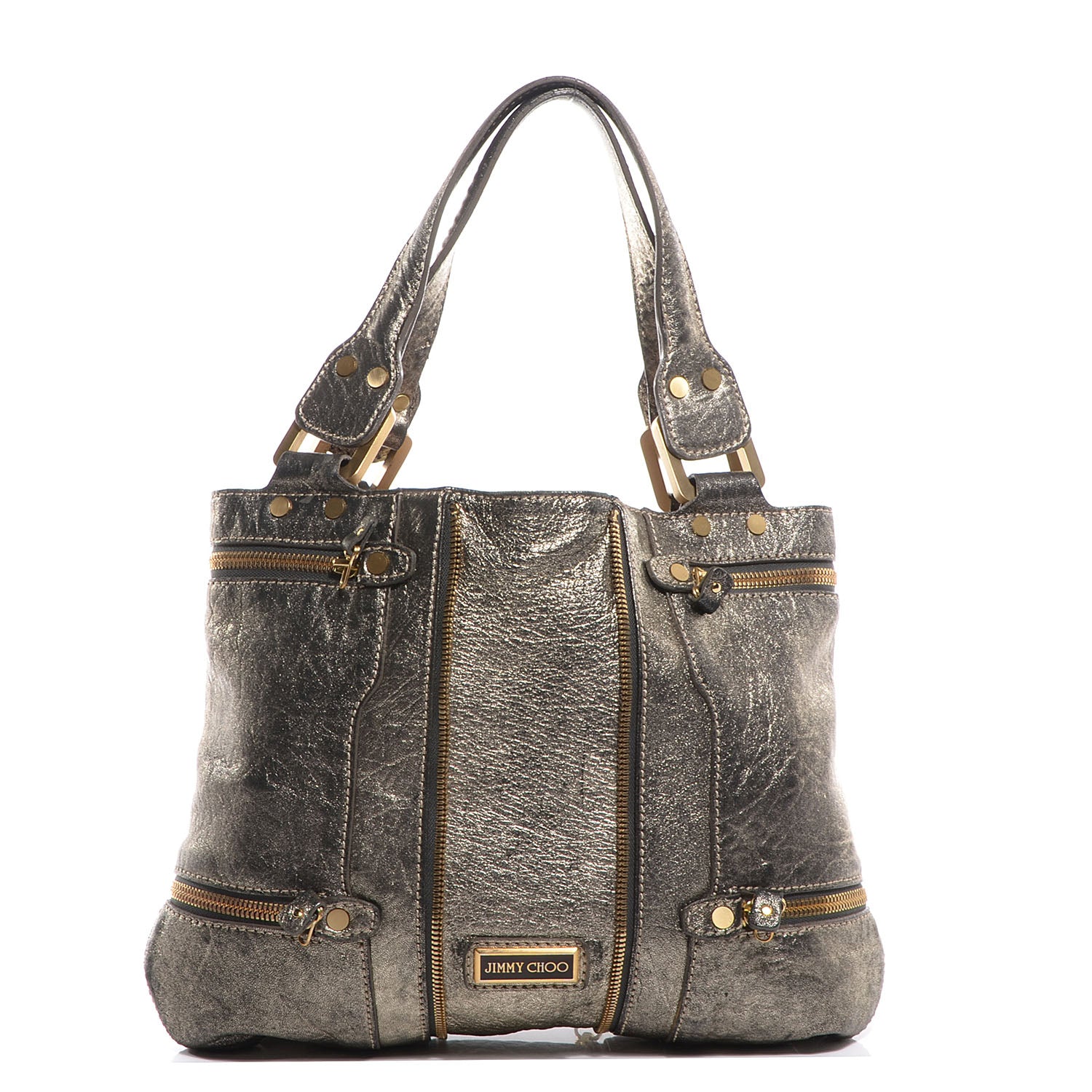 Jimmy Choo Metallic Leather Mona Tote Pewter 1 of 8
