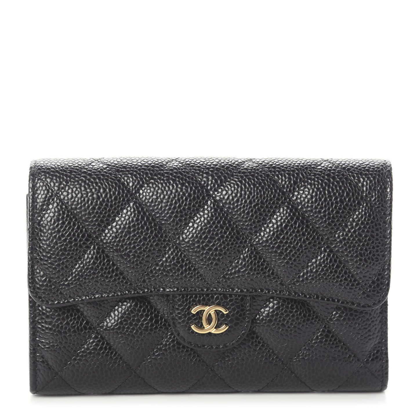 Caviar Quilted Medium Flap Wallet Black