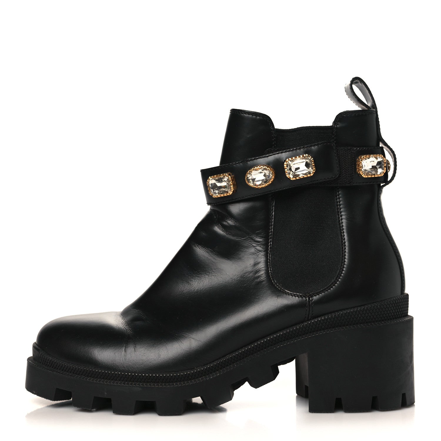 Gucci Calfskin Crystal GG Trip Chelsea Ankle Boots 39.5 Black 1 of 10