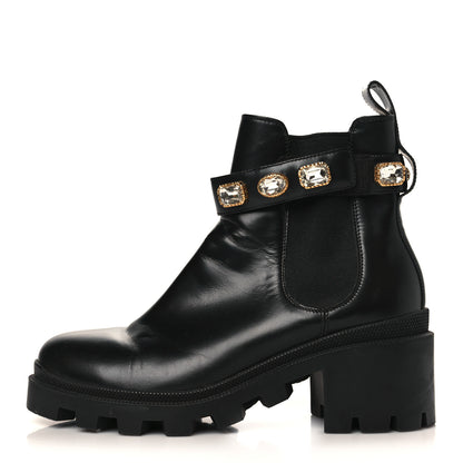 Gucci Calfskin Crystal GG Trip Chelsea Ankle Boots 39.5 Black 1 of 10