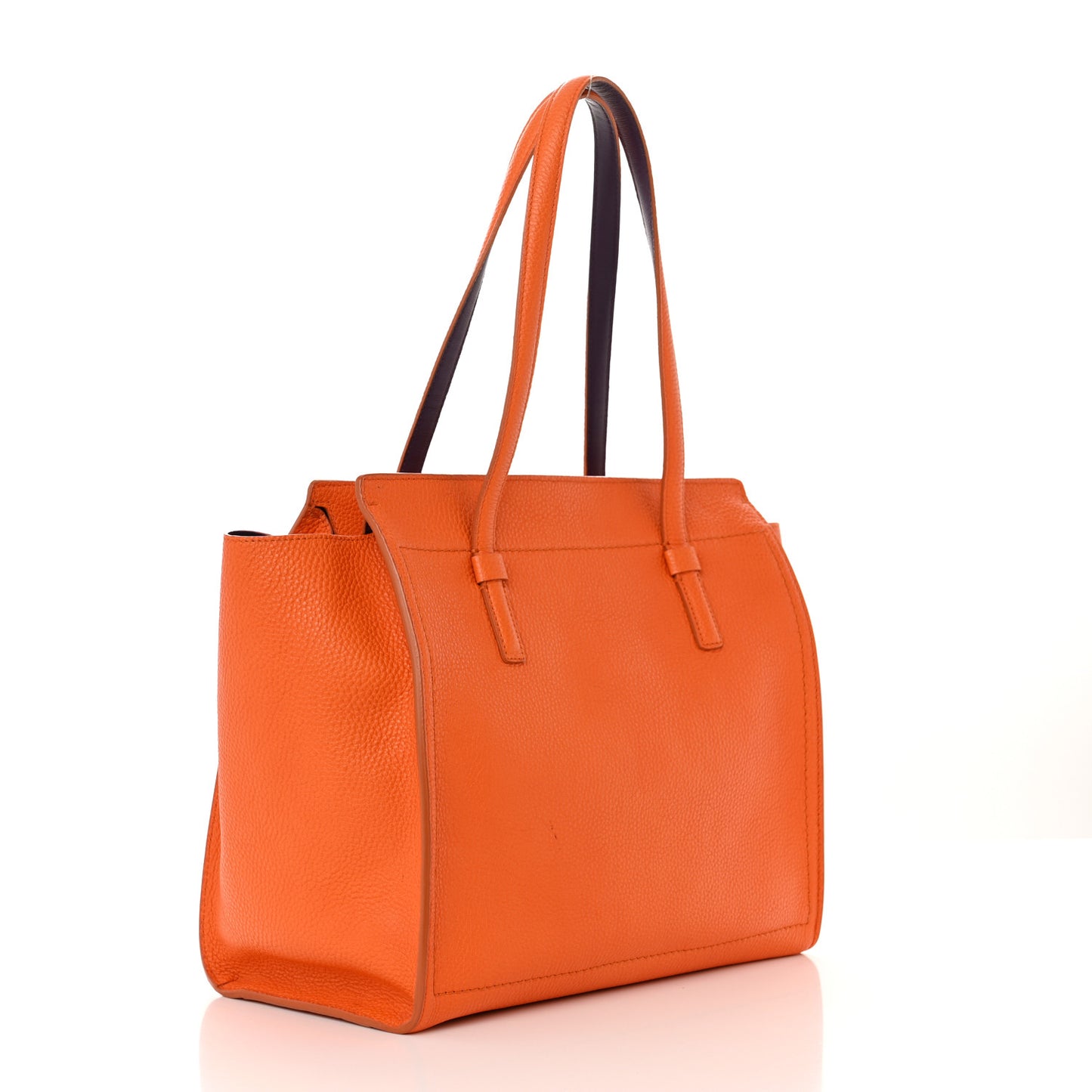 Hammered Calfskin Double Handle Medium Amy Tote Orange Purple