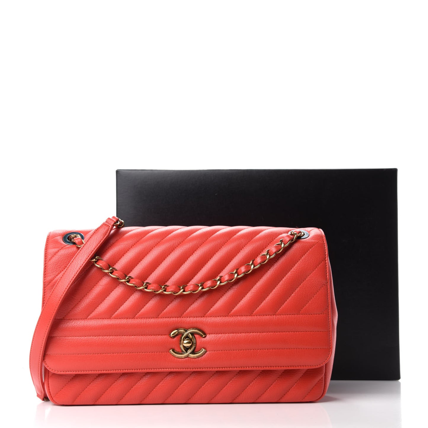Shiny Goatskin Diagonal Quilted Small Flap Red