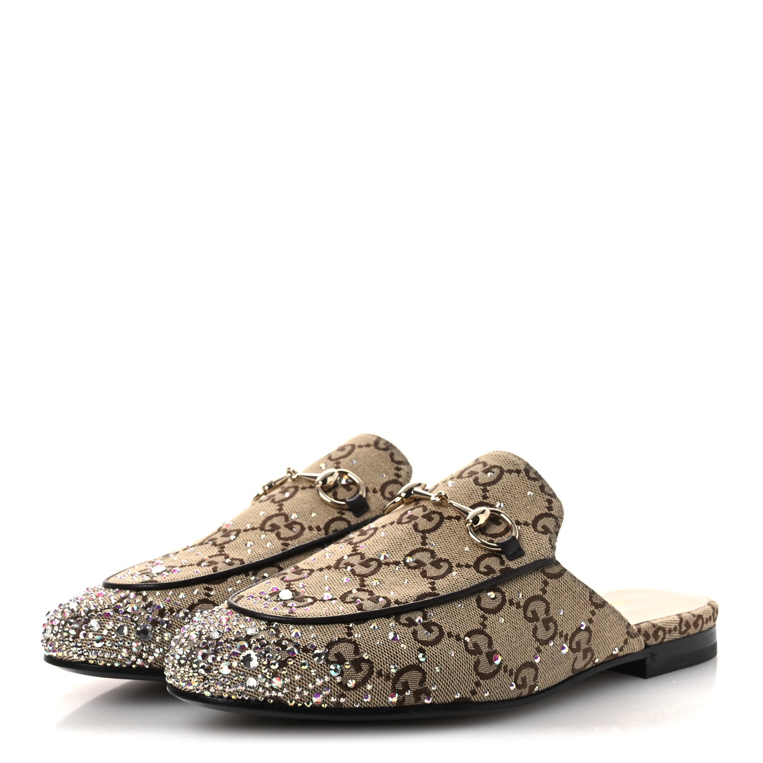 Gucci Crystal Canvas GG Monogram Nappa Womens Princetown Slippers 37.5 Beige Ebony New Acero 4 of 11
