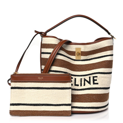 Celine Canvas Smooth Calfskin Logo Bucket 16 Bag Brown Off White Tan 3 of 9