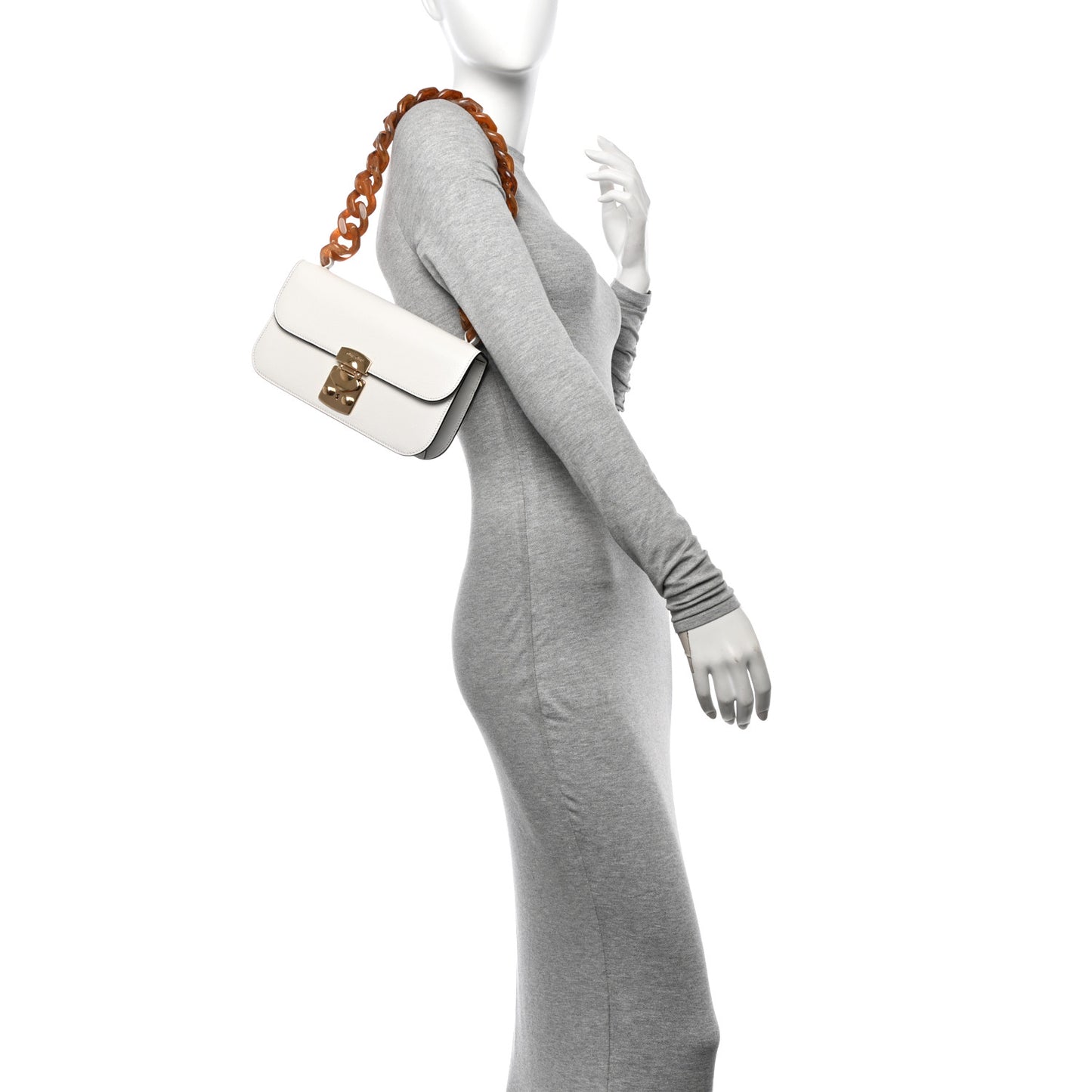 Goatskin Resin Madras Chain Shoulder Bag White