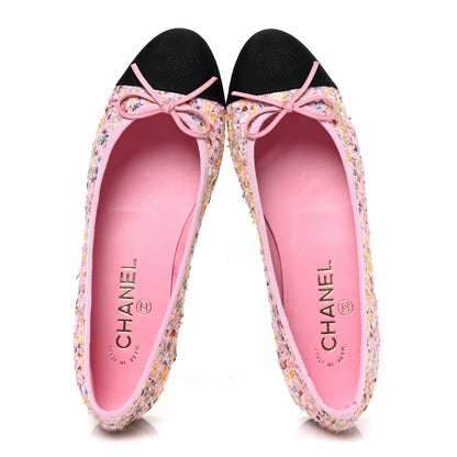 Chanel Tweed Sequin Grosgrain Cap Toe Ballet Flats 37.5 Light Pink Multicolor Black 2 of 11