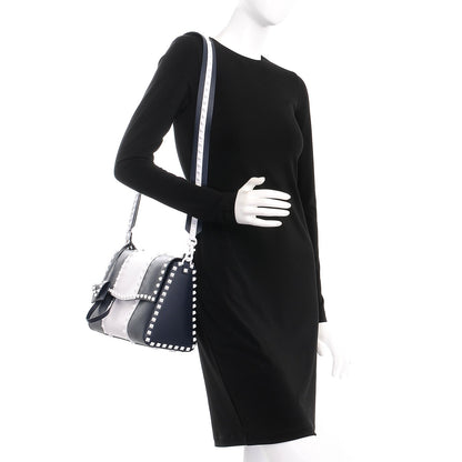 Valentino Garavani Vitello Colorblock Free Rockstud Top Handle Shoulder Bag Marine White 2 of 8