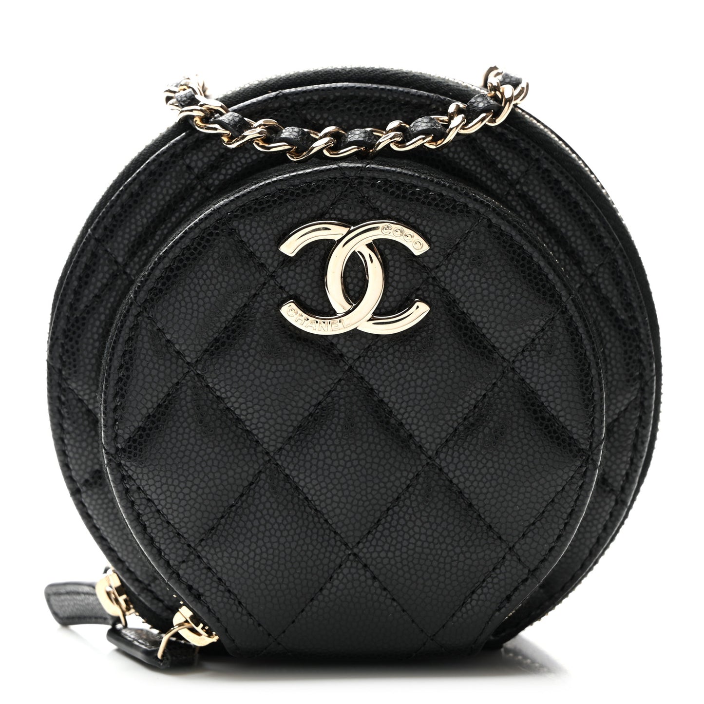 Caviar Quilted Round Coco Clutch With Chain Black