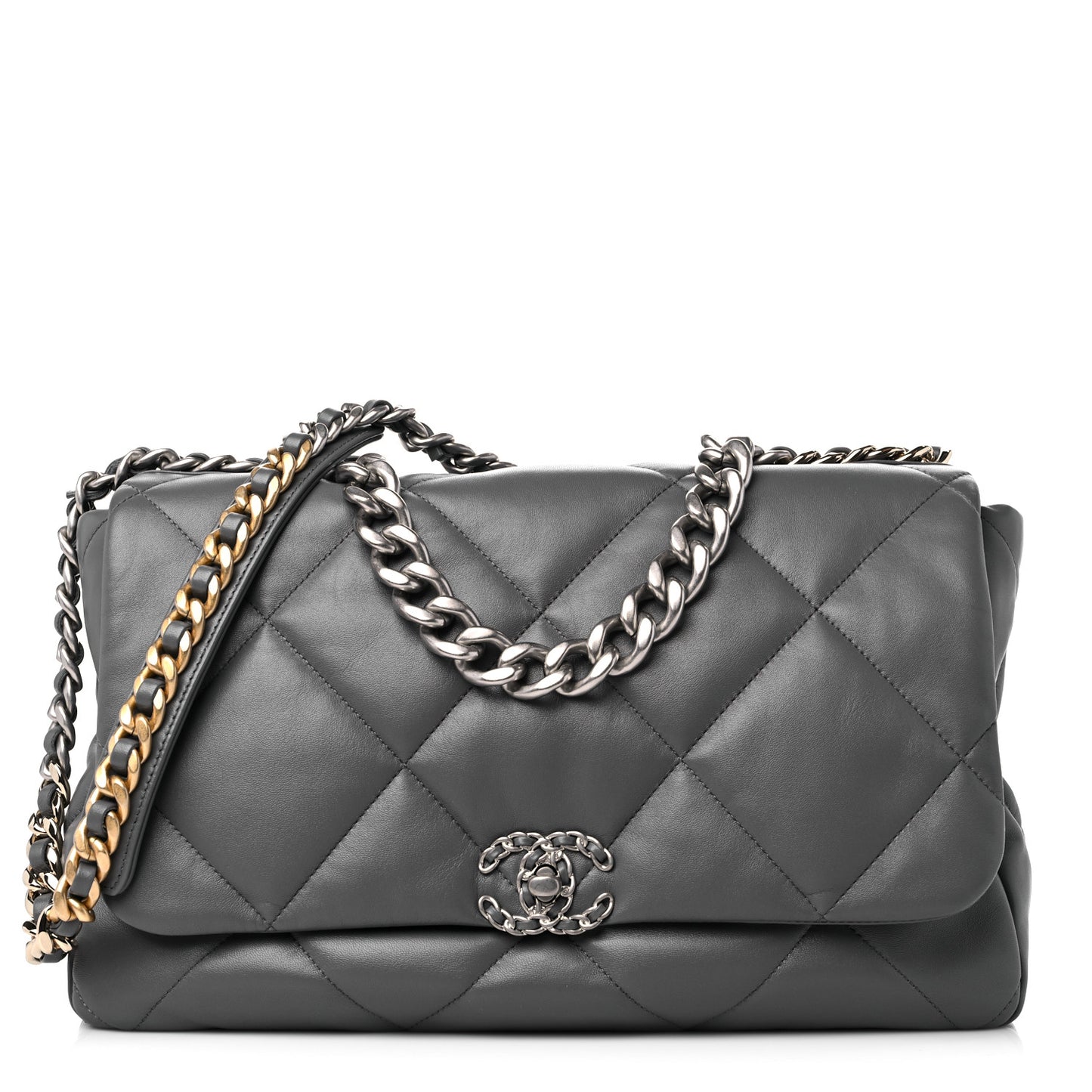 Lambskin Quilted Maxi Chanel 19 Flap Dark Grey