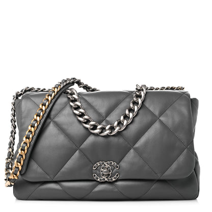 Chanel Lambskin Quilted Maxi Chanel 19 Flap Dark Grey 1 of 9