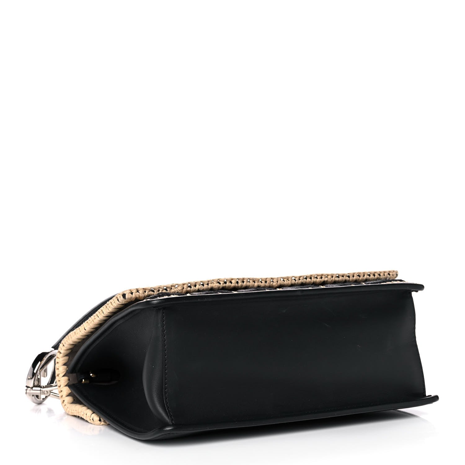 Fendi Vitello Century Raffia Snakeskin F is Fendi FF Woven Embroidered Kan I Shoulder Bag Black Natural 4 of 15