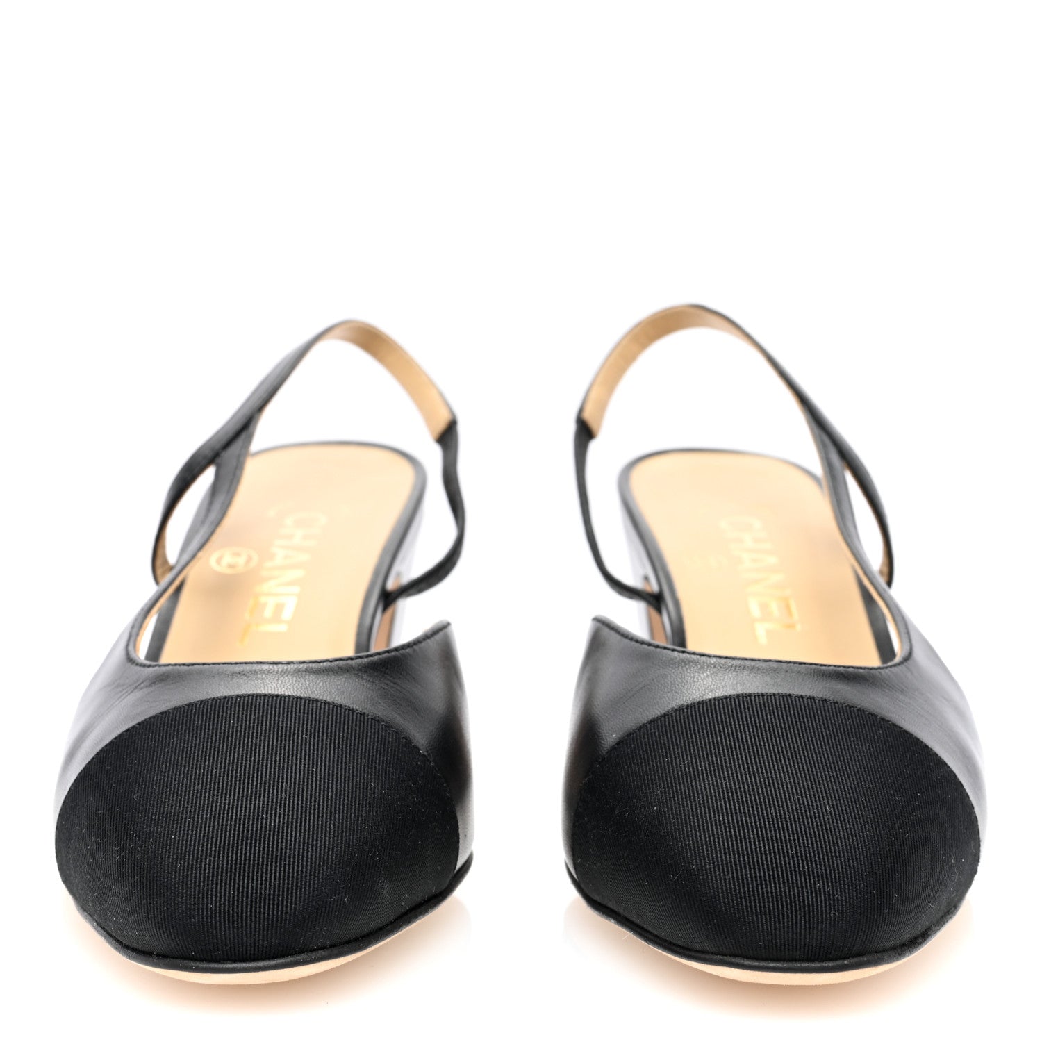 Chanel Goatskin Grosgrain Cap Toe CC Slingback Sandals 37 Black 3 of 8